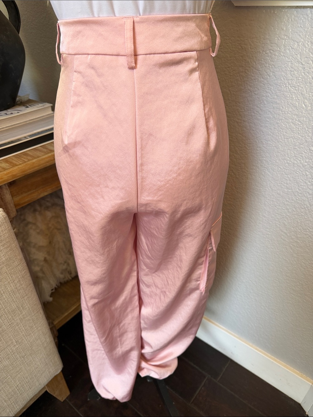 Revolve Superdown Seleste Pink Satin Drawstring Jogger Pants Size Small - Picture 5 of 8